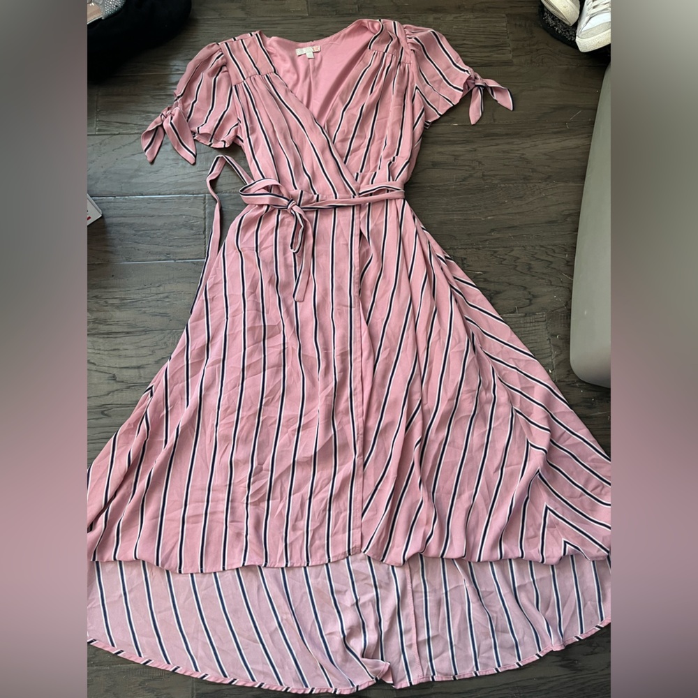 Gianni Bini Pink and Navy Striped Wrap Dress